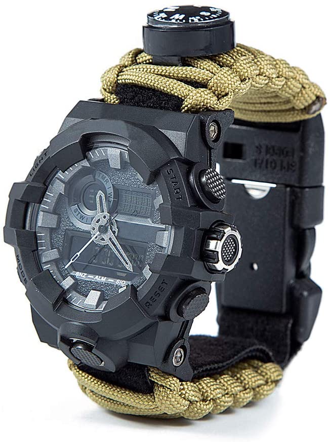 Montre De Survie Multifonction Avec Paracorde - Boussole, Sifflet, Lampe, Thermomètre - Pour Randonnée, Camping